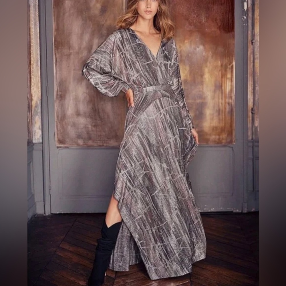 ba&sh Santana Metallic Printed Knitted Maxi Dress